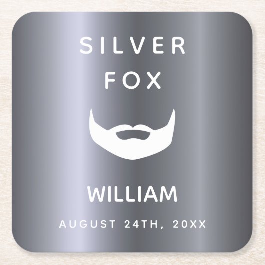 シルバーフォックスバースデーヒゲ男たちグレートレンディー スクエアペーパーコースター (正面)