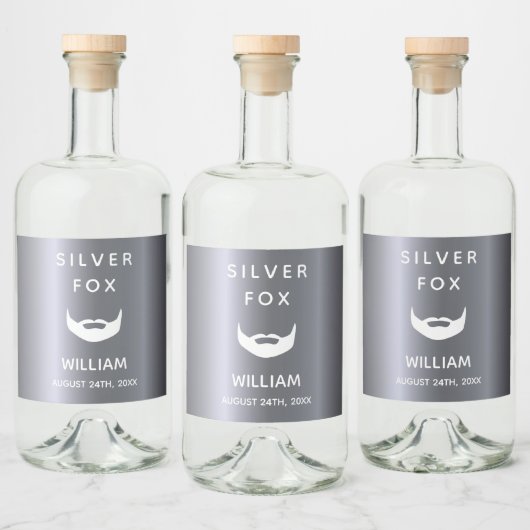 シルバーフォックス誕生日ひげ男たちおもしろい リキュールボトルラベル (ボトル)