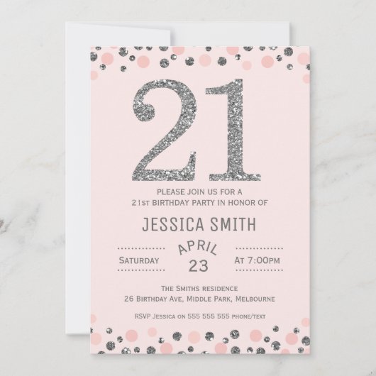 シルバーフォトシフェイクルバー21歳誕生日招待状 招待状 (正面)