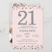シルバーフォトシフェイクルバー21歳誕生日招待状 招待状 (正面/裏面)