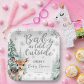 シルバーフォレスト冬のベビーシャワー外は寒い ペーパープレート (パーティー)