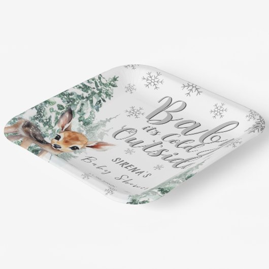 シルバーフォレスト冬のベビーシャワー外は寒い ペーパープレート (傾斜あり)