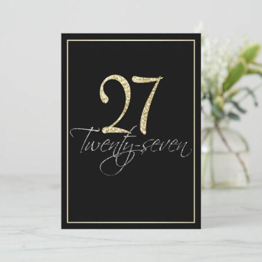 シルバーフォーマルブラックと金ゴールド27th誕生日パーティー 招待状 (スタンド正面)