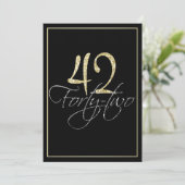 シルバーフォーマルブラックと金ゴールド42nd誕生日パーティー 招待状 (スタンド正面)