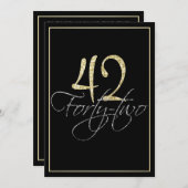 シルバーフォーマルブラックと金ゴールド42nd誕生日パーティー 招待状 (正面/裏面)