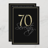 シルバーフォーマルブラックと金ゴールド70th誕生日パーティー 招待状 (正面/裏面)