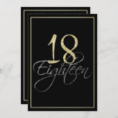 シルバーフォーマルブラック&金ゴールド18thバースデーパーティー 招待状 (正面/裏面)