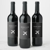 シルバーフライト飛行機シルエットグレー ワインラベル (ボトル)