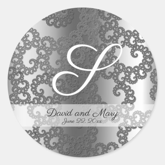 シルバーフラクタル結婚式用シール ラウンドシール (正面)