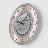 シルバーフラワーズ ローズゴールド 25周年結婚記念日 ラージ壁時計 (傾斜)