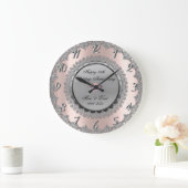シルバーフラワーズ ローズゴールド 25周年結婚記念日 ラージ壁時計 (ホーム)
