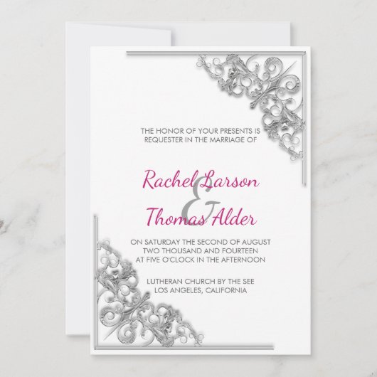 シルバーフラワーフレーム ウェディング 招待状 (正面)