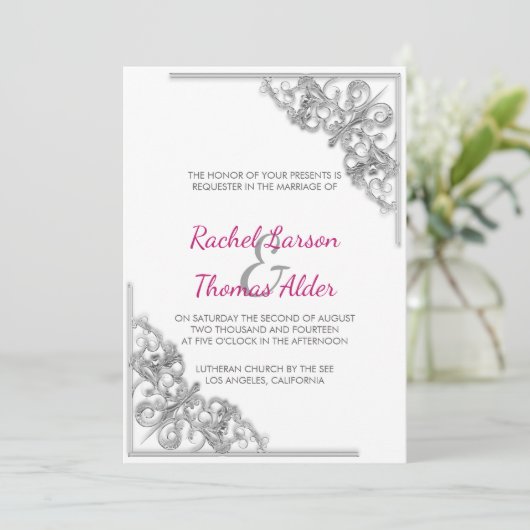 シルバーフラワーフレーム ウェディング 招待状 (スタンド正面)