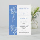 シルバーフラワーブルーフォト結婚ズフォイル招待状 箔招待状 (立ち正面)