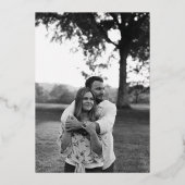 シルバーフラワーブルーフォト結婚ズフォイル招待状 箔招待状 (裏面)