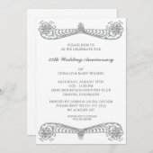 シルバーフラワー スクロール 25周年記念パーティー 招待状 (正面/裏面)