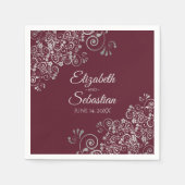 シルバーフリルエレガントな結婚式でブルゴーニュ スタンダードカクテルナプキン (正面)