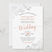 シルバーフリルエレガントズテラコッタ結婚オンホワイト 招待状 (正面)