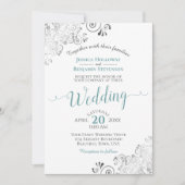 シルバーフリルエレガントティール（緑がかった色）&グレーオンホワイト結婚ズ 招待状 (正面)