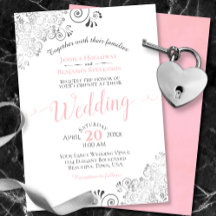 シルバーフリルエレガントピンク&グレイonホワイト結婚ズ