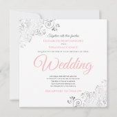 シルバーフリルエレガントピンク&ホワイトスクエア結婚ズ 招待状 (正面)