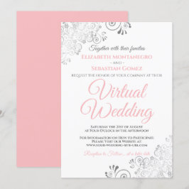 シルバーフリルエレガントピンク&ホワイトバーチャル結婚ズ 招待状