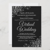 シルバーフリルエレガントブラック結婚バーチャル 招待状 (正面)