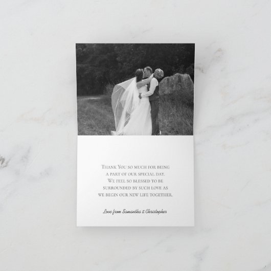 シルバーフリルエレガントホワイトラベンダーの結婚写真 サンキューカード (内部)