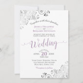 シルバーフリルエレガントラベンダーオンホワイト結婚ズ 招待状 (正面)