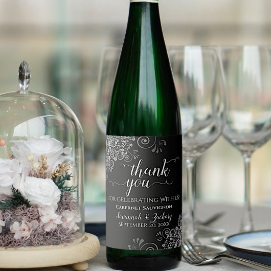 シルバーフリルオンブラック結婚's Thank You ワインラベル