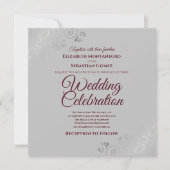 シルバーフリルグレーブルゴーニュエレガントスクエア結婚ズ 招待状 (正面)