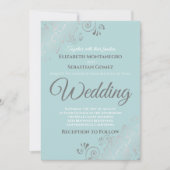 シルバーフリルライトティール(緑がかった色)とグレー結婚ズ 招待状 (正面)