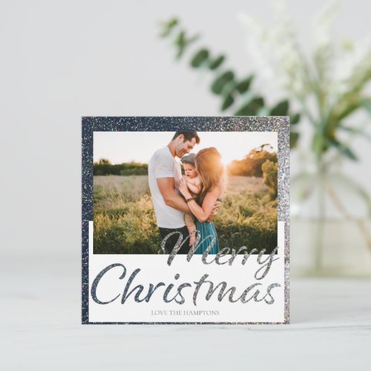 シルバーフルグリッタースクエアフォトクリスマスカード (スタンド正面)
