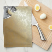 シルバーフルーアデリスオン金ゴールドダマスク キッチンタオル (四つ折り)