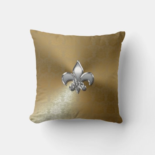 シルバーフルーアデリスオン金ゴールドダマスク クッション (正面)