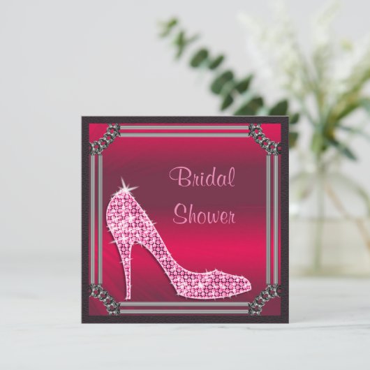 シルバーフレエレガントームピンクスティレットブライダルシャワー 招待状 (スタンド正面)