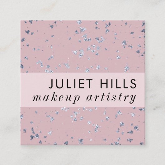 シルバーフレークと赤面ピンクスクウェア名刺 スクエア名刺 (正面)