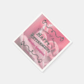 シルバーフレームとピンクローズ写真ハッピー・リタイア スタンダードカクテルナプキン (角)
