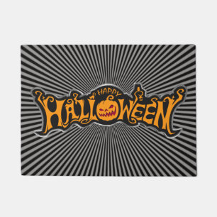 シルバーフレームのハッピーハロウィン・ルビーアイのカボチャ ドアマット