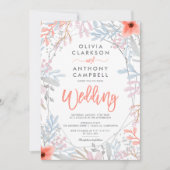 シルバーフレームの花水彩スクリプト結婚式 招待状 (正面)