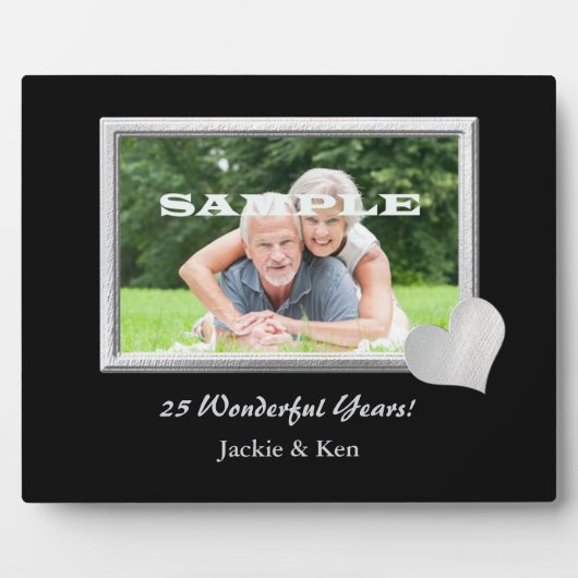 シルバーフレームハート記念日写真テンプレート フォトプラーク (正面)