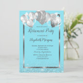 シルバーフレームバルーン淡い青色の退職 招待状 (スタンド正面)