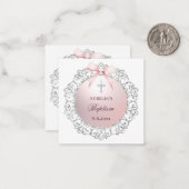 シルバーフレームピンク弓バプティスギフトエンクロージャー ノートカード (正面/裏面インサイチュ)