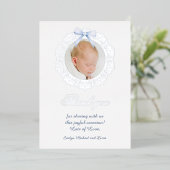 シルバーフレームブルーボウバプティスフォイルサンキューカード 箔招待状 (立ち正面)