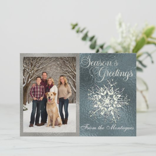 シルバーフレーム写真&クリスタルスノーフレーク シーズンカード (スタンド正面)