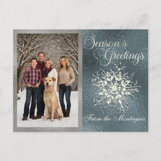 シルバーフレーム写真&クリスタルスノーフレーク シーズンポストカード (正面)