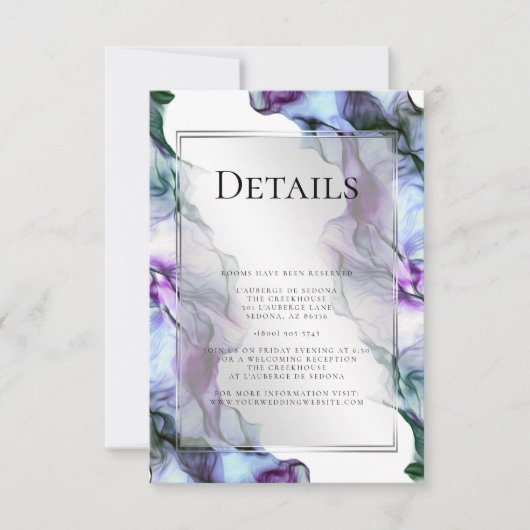 シルバーフレーム抽象芸術プラムティール（緑がかった色）詳細 招待状 (正面)