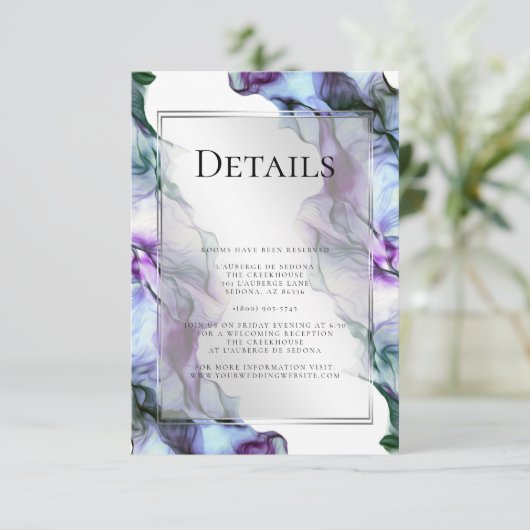 シルバーフレーム抽象芸術プラムティール（緑がかった色）詳細 招待状 (スタンド正面)