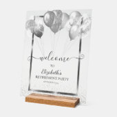 シルバーフレーム海軍紙吹雪バルーン退職 アクリルサイン (傾斜)