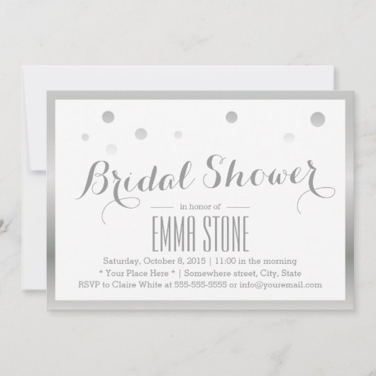 シルバーフレーム紙吹雪ドットブライダルシャワー 招待状 (正面)